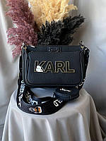 Женская сумочка Karl Lagerfeld 3 в 1, кожаная сумка черная через плечо Карл Лагерфельд