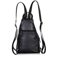 Черный кожаный рюкзак John McDee 4005 черный Отличное качество
