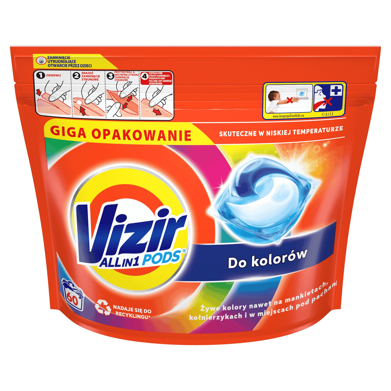 Капсули для прання кольорової білизни Vizir Go Pods Color 3 в 13 60 шт