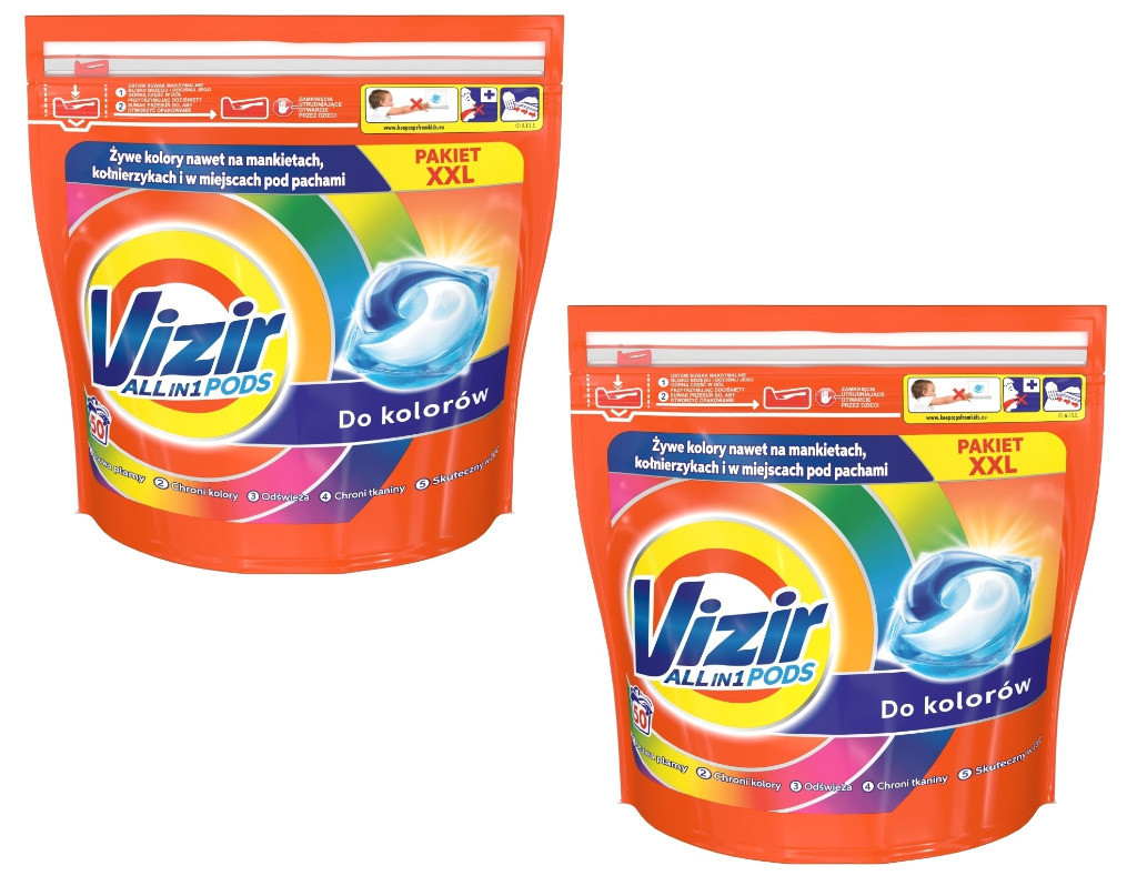 Капсули для прання універсальної білизни Vizir Go Pods Color 3 в 1 100 шт, фото 1