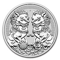 Серебряная монета "Двойной Пиксиу" серии "Львы-хранители" 1 унция серебра, Австралия, 2020