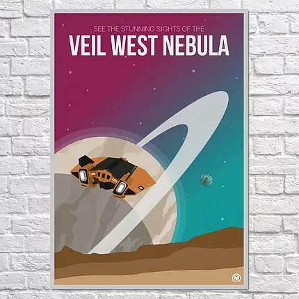 Плакат "Еліта, космічний корабель та туманність, Veil West Nebula, Elite Dangerous", 60×43см, фото 2