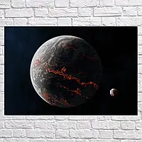 Картина на холсте "Раскалённая планета и её спутник", 71×106см