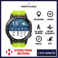 (ОРИГІНАЛ) Спортивний смарт годинник NORTH EDGE Cross Fit 2, годинник з компасом та GPS, з зеленим ремінцем