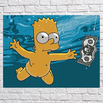 Плакат "Сімпсони, Нірвана, Simpsons, Nirvana, Nevermind", 45×60см, фото 2