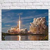 Плакат "Фото запуска Falcon Heavy с Tesla Roadster", 42×28см