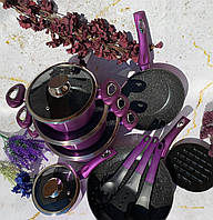 Набір посуду з мармуровим покриттям Edenberg Turbo Induction 15 предметів Набір каструль казанів для