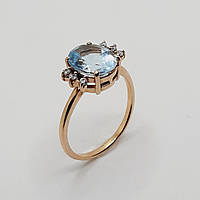 Кольцо золото 585° 2,96г. 18 размер голубой топаз овал (КБ339)