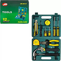 Набор инструментов для дома или гаража молоток отвертки пассатижи рулетка нож в кейсе 12 в 1