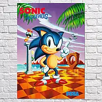 Плакат "СуперСоник, Сега, Sega, Sonic Hedgehog (1991)", 60×43см