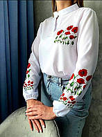 Блузка з українським патріотичним принтом маки розмір M