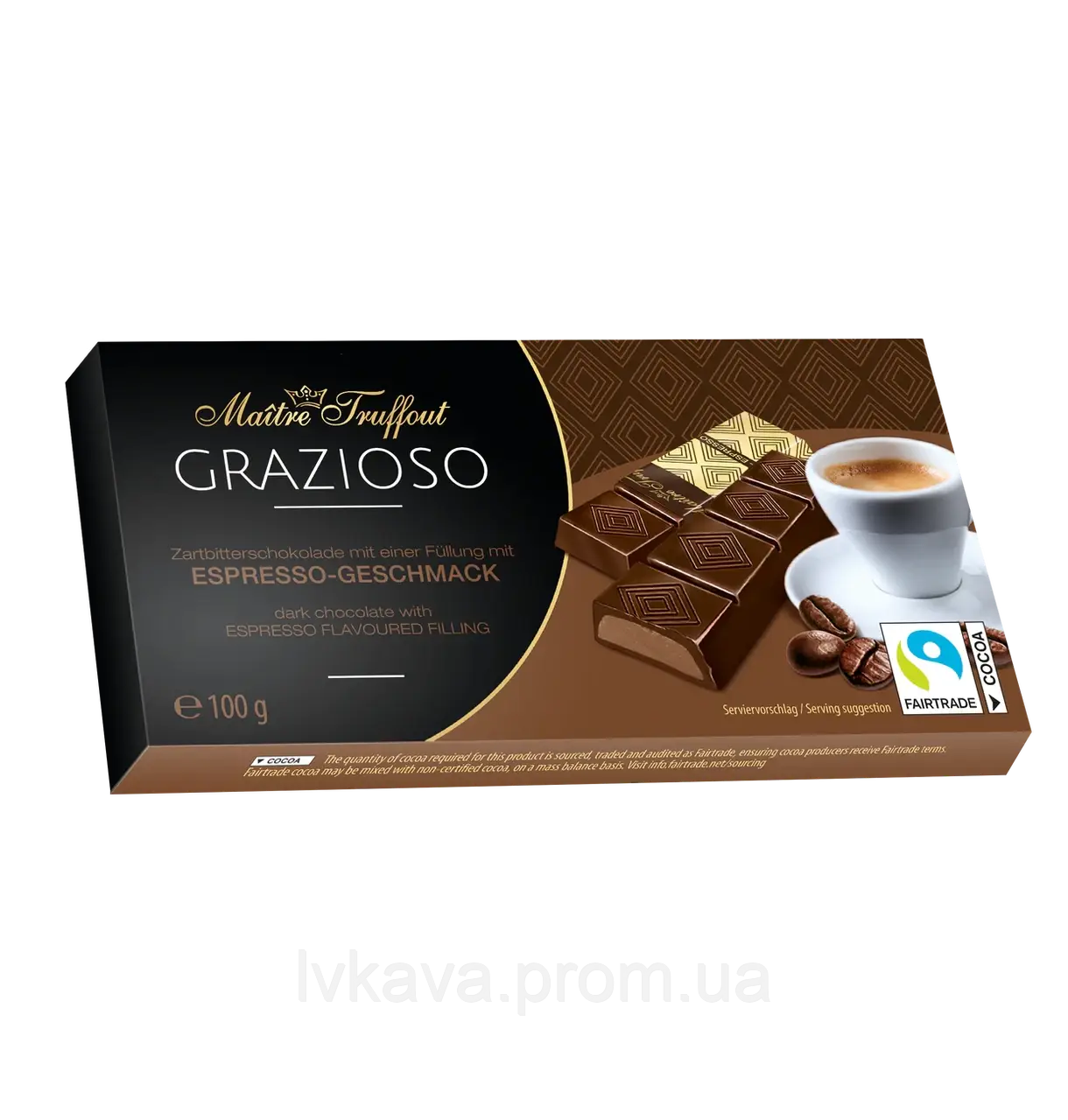 Чорний шоколад  Espressogeschmack Grazioso  Maître Truffout , 8 х 12,5 гр