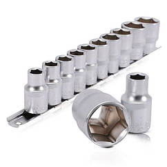 Набір головок на планці, 10,11,12,13,14,15,17,19,22,24. - 1/2, 1/2, 10од.