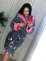 Короткий женский махровый халат с капюшоном размер 42/46