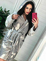 Короткий женский домашний халат с капюшоном размер 42/46