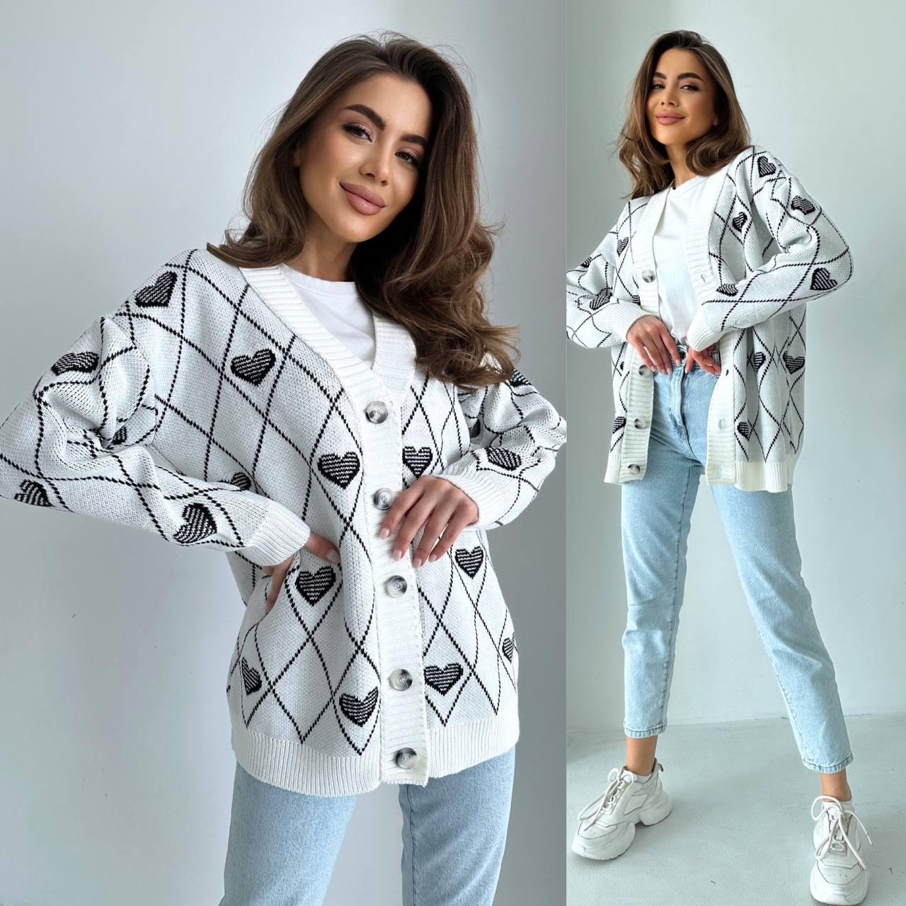 Кардиган молочний білий кофта на ґудзиках у серця, фото 1