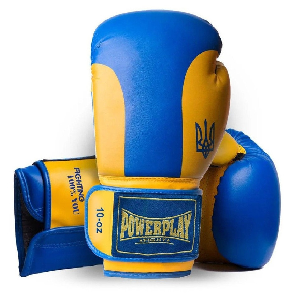 Боксерські рукавиці PowerPlay 3021 Ukraine Синьо-Жовті 14 унцій