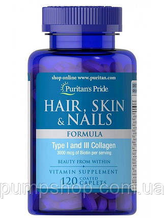 Вітаміни для волосся, шкіри та нігтів Puritan's Pride Hair, Skin & Nails Formula 120 капс., фото 1