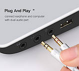 Аудіоадаптер Ugreen 0.2м minijack 3.5мм Двоканальний AUX 4-піновий Розгалужувач Білий, фото 2