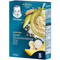 Детская каша Gerber молочная быстрорастворимая мультизлаковая с йогуртом, банано (7613039834244)