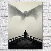 Плакат "Тирион Ланнистер на корабле и дракон, GoT, Game of Thrones", 106×75см