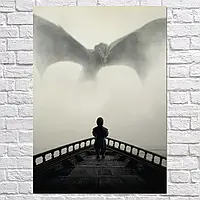 Плакат "Тирион Ланнистер на корабле и дракон, GoT, Game of Thrones", 85×60см