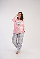 Женская флисовая теплая пижама большого размера/батал с кофтой и штанами