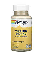 Витамин D3 и К2 Solaray без сои, 60 растительных капсул