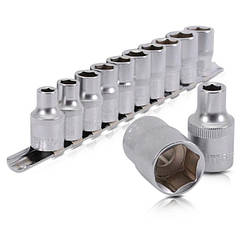 Набір головок, 10 шт. 1/2 - 8,10,12,13,14,15,16,17,18,19 мм Cr-V.
