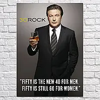 Плакат "Студия 30, Алек Болдуин, 30 Rock, Alec Baldwin", 42×28см