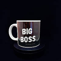 Велика чашка глянцева для батька із принтом "Big Boss", 600 мл