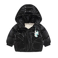Детская блестящая курточка для детей, демисезонная чёрная куртка на девочку и мальчика с космонавтом