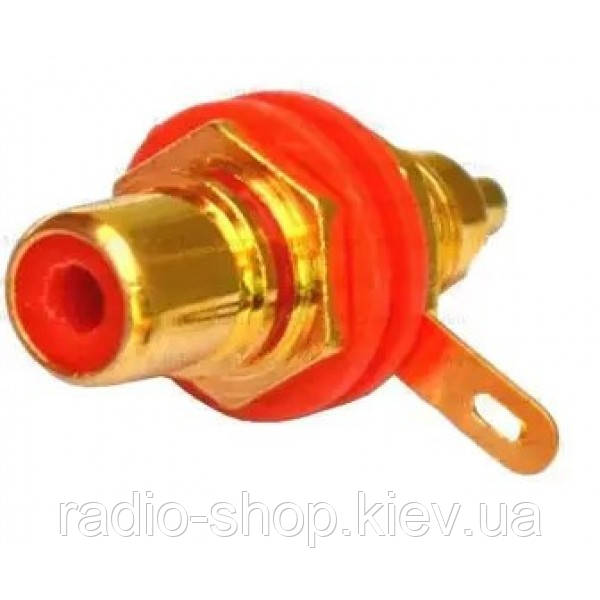 Гніздо RCA монтажне, корпус метал, gold, червоне, Tcom