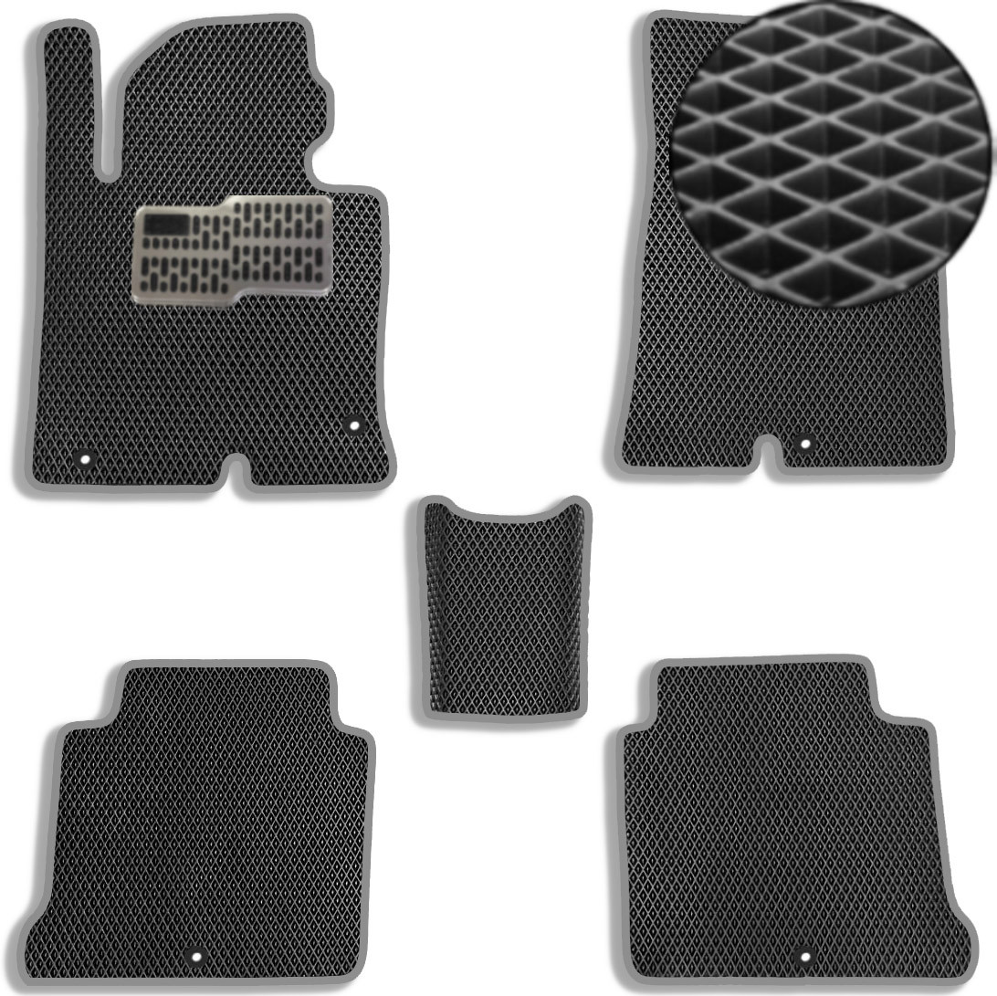 Водійський килимок EVA для Hyundai Sonata (LF) 2016-2021 USA Korea (Металічний підп'ятник) 1 шт Комплект з перемичкою (5 шт.), Чорний-Сірий кант, фото 1