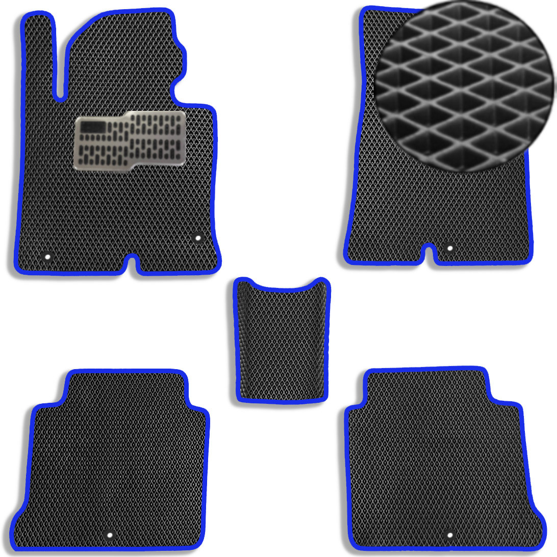 Водійський килимок EVA для Hyundai Sonata (LF) 2016-2021 USA Korea (Металічний підп'ятник) 1 шт Комплект з перемичкою (5 шт.), Чорний-Синій кант, фото 1