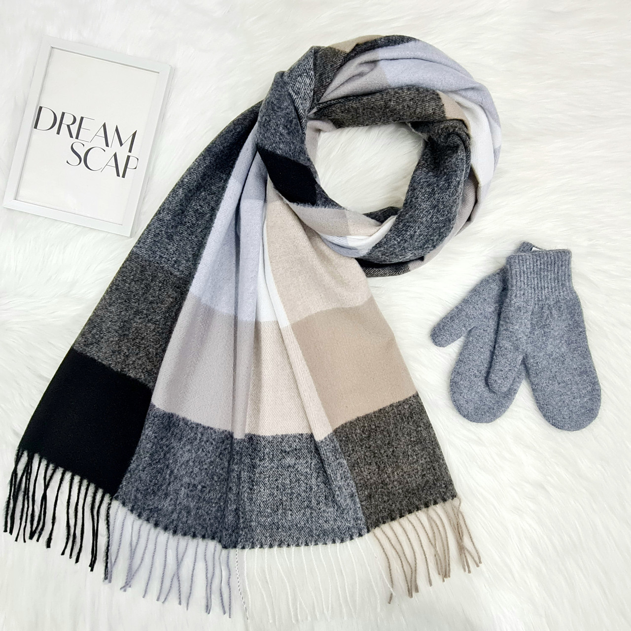 Комплект жіночий зимовий (шарф+рукавиці) M&JJ One size сірий 1080 - 4098, фото 1