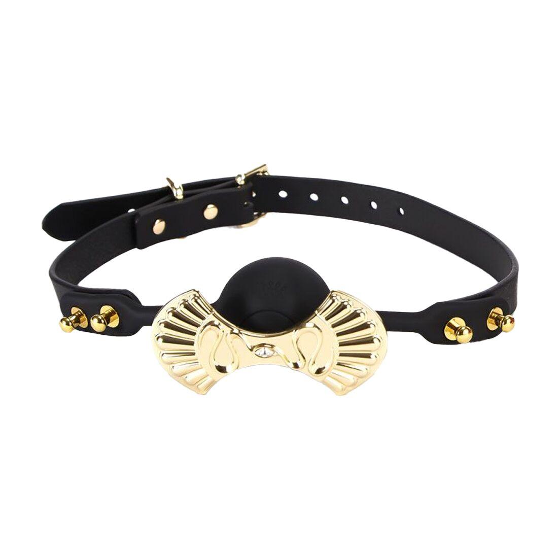 Розкішний силіконовий кляп Zalo Silicone Ball Gag Black, кристал Swarovski, шкіряний ремінець, фото 1