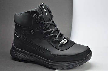Чоловічі спортивні зимові шкіряні черевики кросівки чорні Splinter 1123