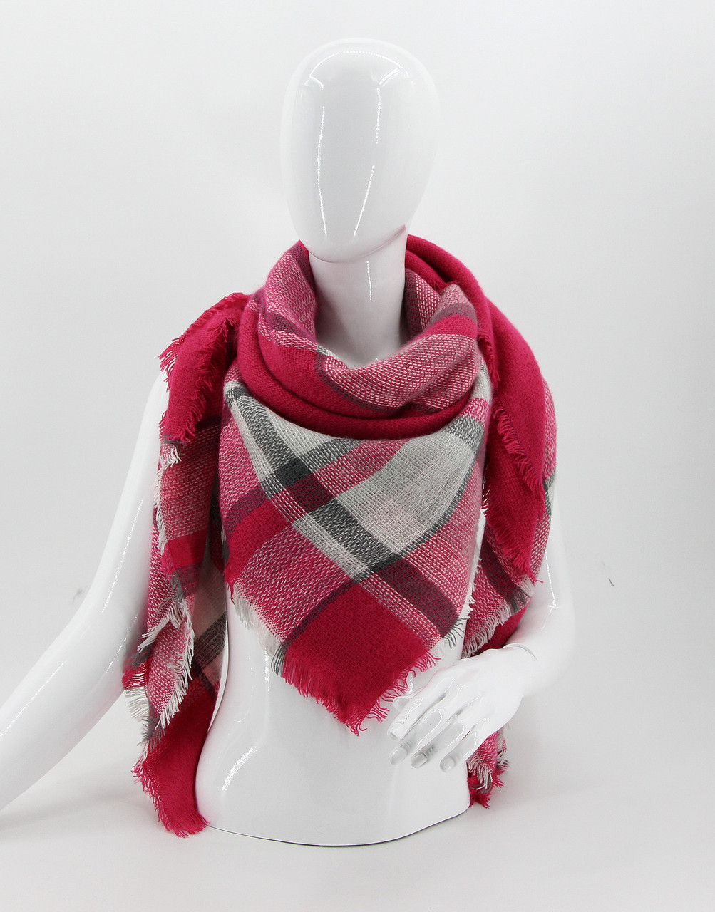 Шаль -Хустка Шотландка Зимова M&JJ Рожевий /Сірий 140х140 см (8217), фото 1