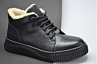Женские модные кожаные ботинки зимние кеды черные L-Style 8625