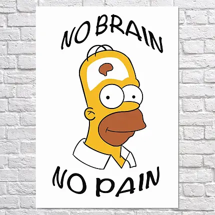 Плакат "Сімпсони, No brain - no pain, Simpsons", 60×43см, фото 2