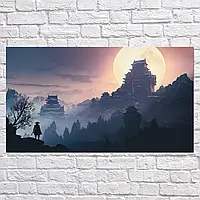 Картина на холсте "Самурай и пагода, средневековая Япония, Sekiro: Shadows Die Twice", 34×60см