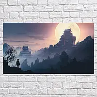 Картина на холсте "Самурай и пагода, средневековая Япония, Sekiro: Shadows Die Twice", 42×24см