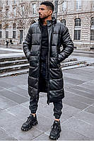 Куртка парка мужская зимняя Jorko пуховик черный с капюшоном кожаный