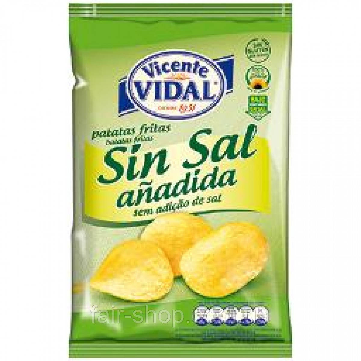 Купити Чипси VIDAL 140 г. FRIED POTATOES WITHOUT ADDED SALT. Доставка з