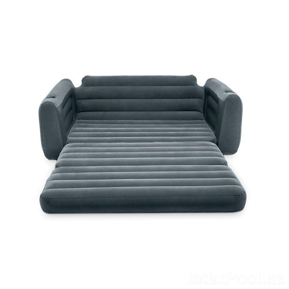Флокированный диван трансформер 2 в 1 Intex 66552-2, 203 х 224 х 66 см, с подушками и ручным CM, код: 2404888 - фото 2 - id-p1947963915