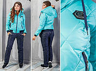 Тёплый зимний женский лыжный костюм на синтепоне и овчине тёмно-синий 42 44 46 48 50 52 54 56 Мята с синим, 52