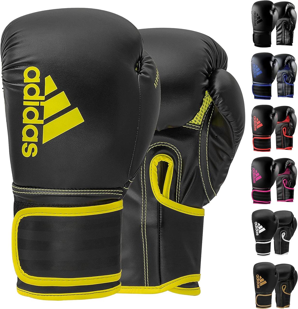 Black/Yellow 14oz Боксерські рукавички Adidas Hybrid 80 для боксу, кікбоксингу, ММА, сумка, тренування та