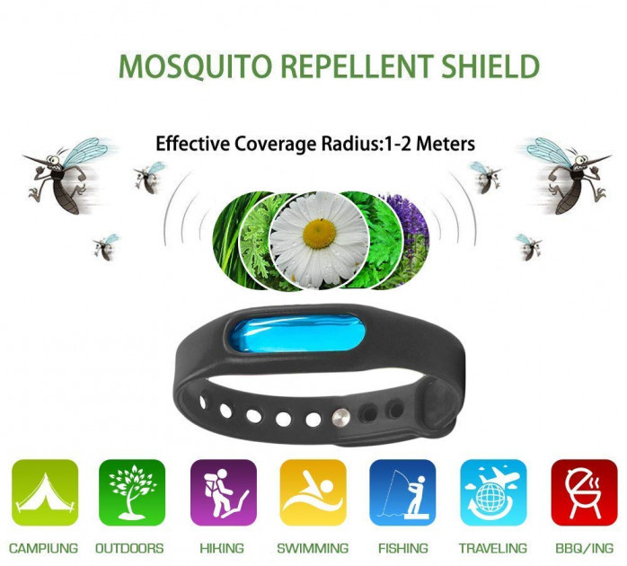 Силиконовый браслет от комаров и мошек набор 5 шт антимоскитный ремешок отпугиватель с капсулой NST - фото 5 - id-p1947989023