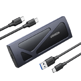 Корпус для NVME Ugreen Чорний M.2 SSD PCI-e 10 Гбіт/с, Зовнішній, Підтримка 2230-2280 розмірів, Комплект з 2 кабелями (15512)